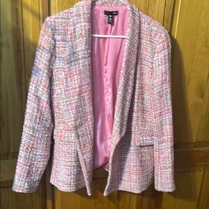 Aqua Pink Tweed Blazer Modern Open-Front Design